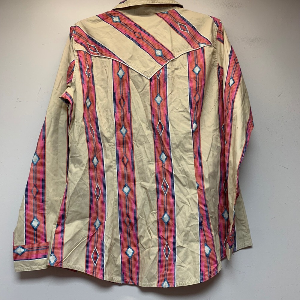 Wrangler Retro Western Shirt Womens L Tan Pink Blue New Snap Front LW7507M - Picture 7 of 8